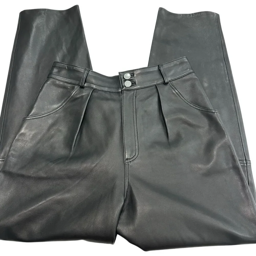 L'Academie Black Rye Barrel Leg Leather‎ Pant, Small